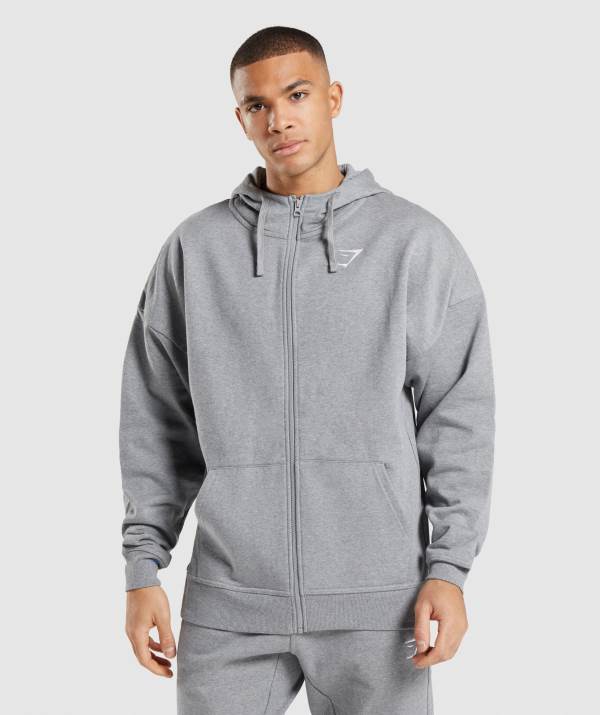 Panske Mikiny S Kapucňou Gymshark Essential Oversized Zip Up Siva | VB3468079